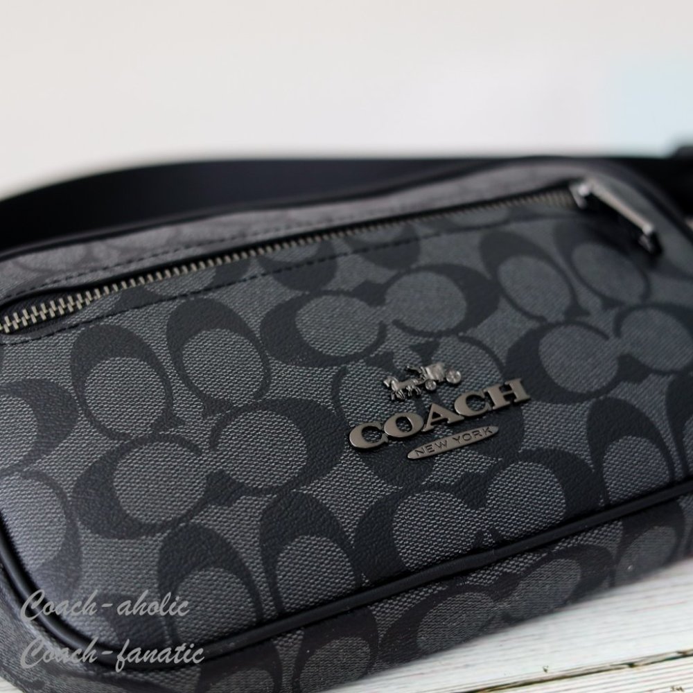 NWT Coach Elias Belt Bag In Signature Canvas Gunmetal/Charcoal - Picture 5 of 13